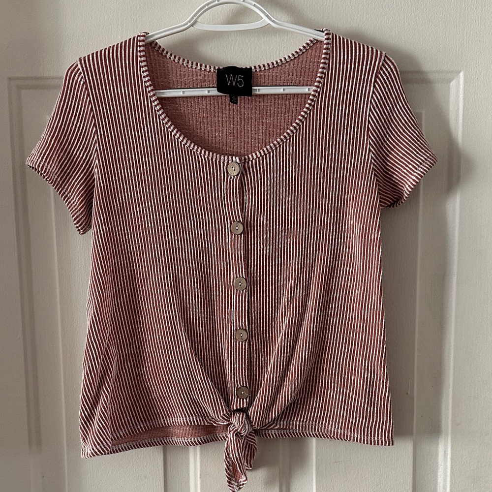 W5 Red and White Striped Button-Down Shirt